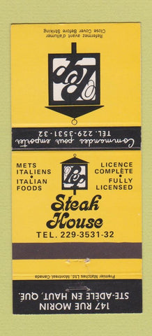 Matchbook Cover - Steak House Ste Adele en Haut QC 30 Strike