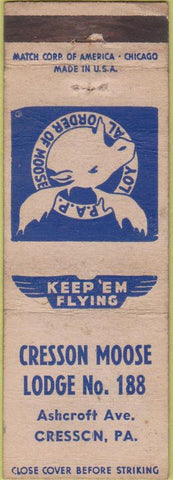 Matchbook Cover - Matchbook Cover Moose Lodge Cresson PA WORN