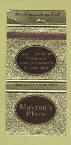 Matchbook Cover - Mavrou's Place Steak 30 Strike