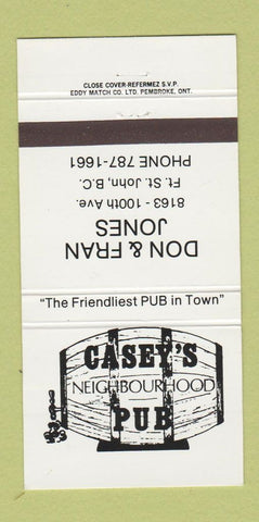 Matchbook Cover - Casey's Pub Fort St John BC 30 Strike