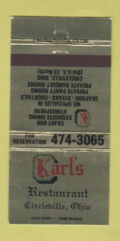 Matchbook Cover - Karl's Restaurant Circleville OH 30 Strike