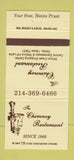 Matchbook Cover - Chimney Restaurant Dallas TX 30 Strike