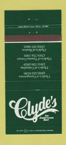 Matchbook Cover - Clyde's American Bar Washington DC  30 Strike