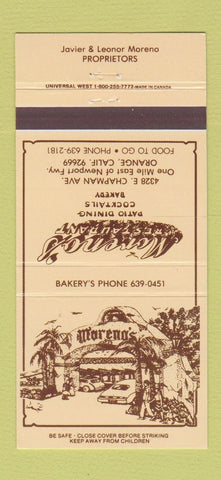 Matchbook Cover - Moreno's Restaurant Orange CA 30 Strike