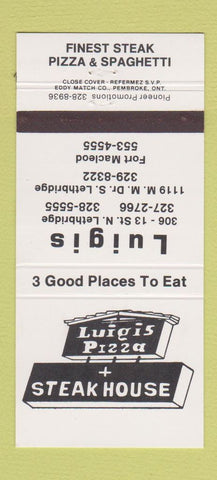 Matchbook Cover - Luigis Pizza Steak Lethbridge AB 30 Strike