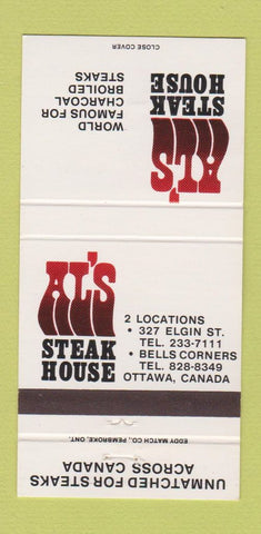 Matchbook Cover - Al's Steak House Ottawa ON Bells Corners 30 Strike