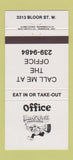 Matchbook Cover - Office Bar Grill Toronto ON 30 Strike