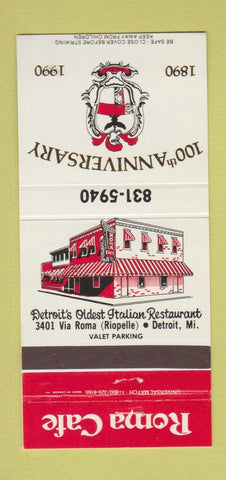 Matchbook Cover - Roma Cafe Detroit MI 1990 30 Strike