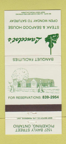 Matchbook Cover - Lancelot's Steak Seafood Pickering ON 30 Strike