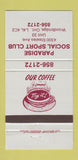 Matchbook Cover - Paradise Social Sport Club Woodbridge ON 30 Strike