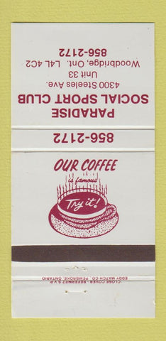 Matchbook Cover - Paradise Social Sport Club Woodbridge ON 30 Strike