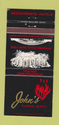 Matchbook Cover - John's Flaming Hearth Niagara Falls NY WEAR 30 Strike
