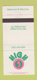 Matchbook Cover - High 5 Manchester NH restaurant nite club 30 Strike