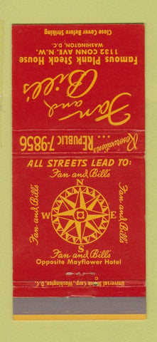Matchbook Cover - Fan and Bill's Plank Steak House Washington DC 30 Strike