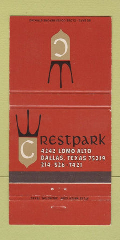 Matchbook Cover - Crestpark Dallas TX 30 Strike