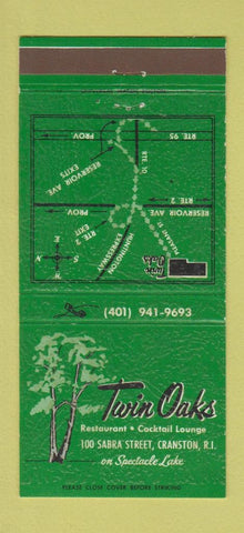 Matchbook Cover - Twin Oaks Restaurant Cranston RI 30 Strike