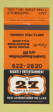 Matchbook Cover - 27 Restaurant Tavern Etobicoke ON 30 Strike
