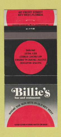 Matchbook Cover - Billie's Restaurant Bar Key West FL 30 Strike