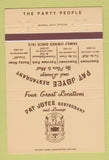 Matchbook Cover - Pat Joyce Restaurant Cleveland OH 40 Strike