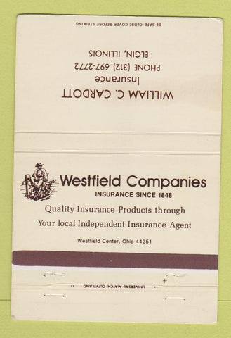 Matchbook Cover - Westfield Insurance William cArdott Elgin IL WEAR 40 Strike