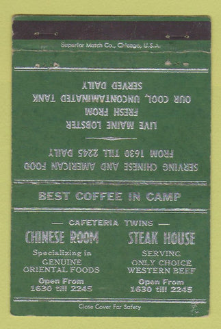 Matchbook Cover - Cafeteria Steak Chinese Military? WORN 40 Strike