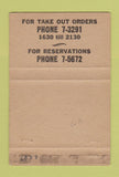 Matchbook Cover - Cafeteria Steak Chinese Military? WORN 40 Strike