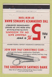 Matchbook Cover - Greenwich Savings Bank CT 1967 Christmas Club 40 Strike