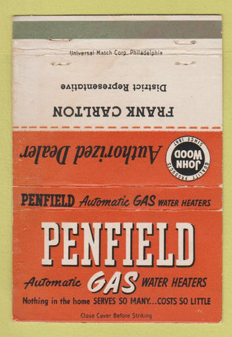 Matchbook Cover - Penfield Gas Water Heaters WEAR 40 Strike