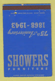 Matchbook Cover - Showers Furniture 1943 Bloomfield Bloomington IN 40 Strike