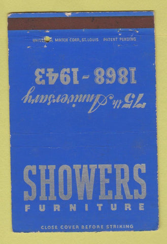 Matchbook Cover - Showers Furniture 1943 Bloomfield Bloomington IN 40 Strike