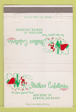 Matchbook Cover - Miller's Cafeteria Denver Colorado 40 Strike