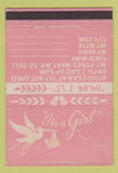 Matchbook Cover - It's A Girl Stork Miles Kimball Oshkosh WI WEAR 40 Strike