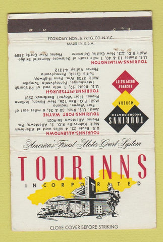 Matchbook Cover - Tourinns  Motels Allentown Fort Wayne Pittsburgh PA 40 Strike
