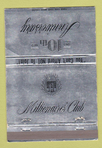 Matchbook Cover - Millionaire's Club 10th Anniversary 1973 Chicago IL  40 Strike