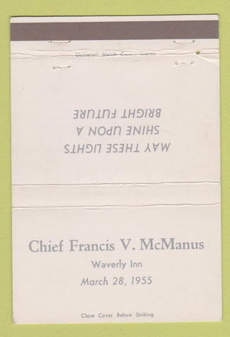 Matchbook Cover - Chief Francis McManus Waverly Inn 1955 40 Strike