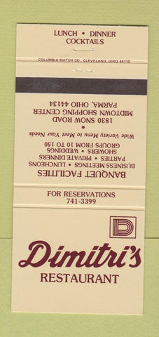 Matchbook Cover - Dimitri's Restaurant Parma OH 30 Strike