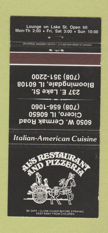 Matchbook Cover - Al's Restaurant Pizza Bloomingdale Cicero IL 30 Strike