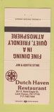 Matchbook Cover - Dutch Haven Restaurant Lock Haven PA 30 Strike