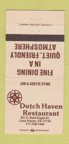 Matchbook Cover - Dutch Haven Restaurant Lock Haven PA 30 Strike