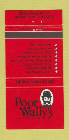 Matchbook Cover - Poor Wally's Restaurant Brampton ON 30 Strike