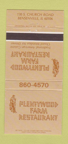 Matchbook Cover - Plentywood Farm Restaurant Bensenville IL 30 Strike