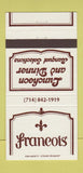 Matchbook Cover - Francois Restaurant Huntington Beach CA 30 Strike