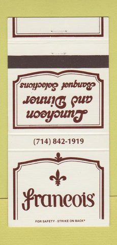 Matchbook Cover - Francois Restaurant Huntington Beach CA 30 Strike