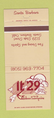 Matchbook Cover - 11:29 Restaurant Santa Barbara CA 30 Strike