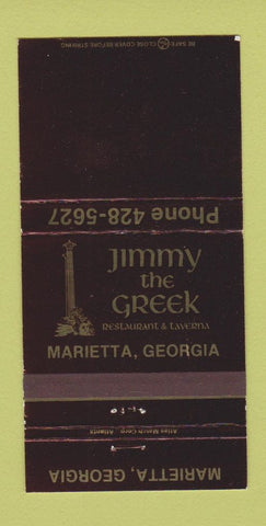 Matchbook Cover - Jimmy the Greek Restaurant Marietta GA 30 Strike