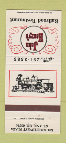 Matchbook Cover - John Henry's Railroad Restaurant St Ann MO 30 Strike