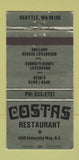 Matchbook Cover - Costas Restaurant Seattle WA 30 Strike
