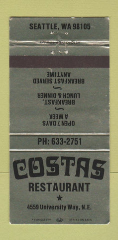 Matchbook Cover - Costas Restaurant Seattle WA 30 Strike