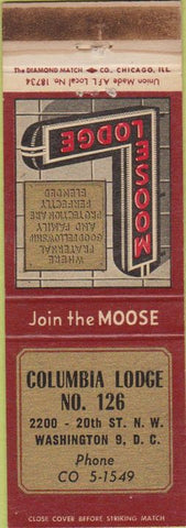 Matchbook Cover - Matchbook Cover Moose Lodge Washington DC WEAR