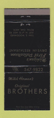 Matchbook Cover - Mitch Herman's Brothers Restaurant Royal Oak MI WEAR 30 Strike